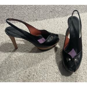 Guillaume Hinfray Slingback Heels Womens Size 38 Leather Made in Italy Black